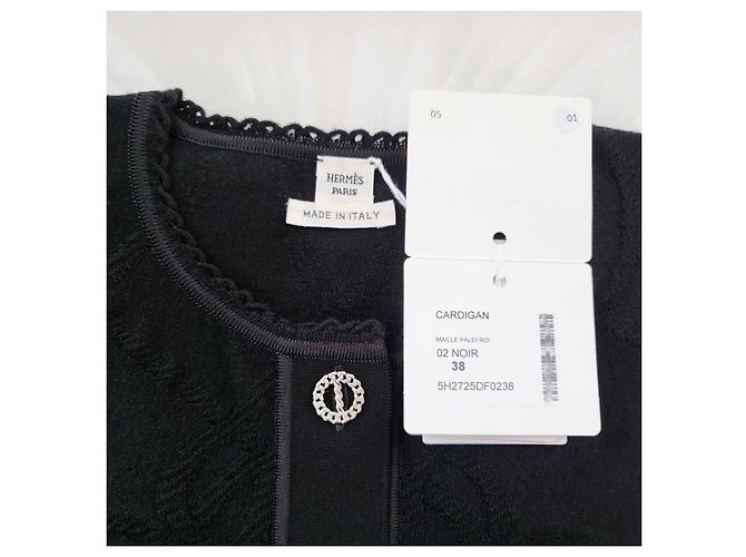 Hermès Leichter Kurzarm-Cardigan für Damen Noir Mehrfarben - Ansicht 10