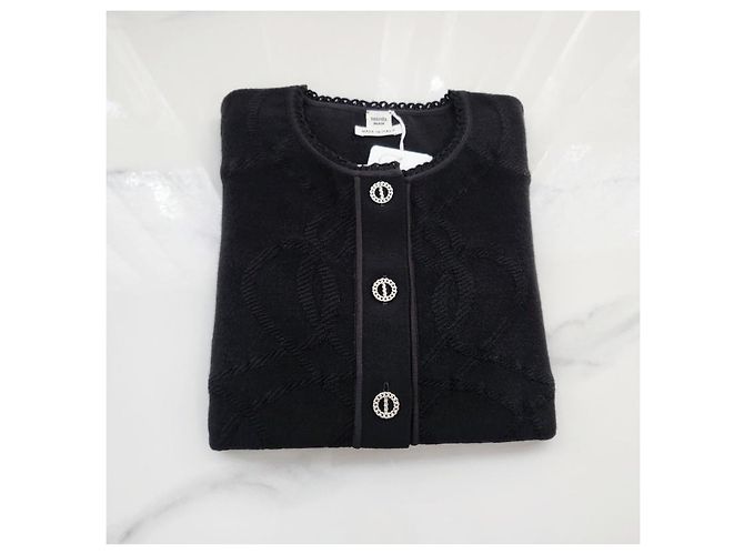Hermès Leichter Kurzarm-Cardigan für Damen Noir Mehrfarben - Ansicht 11