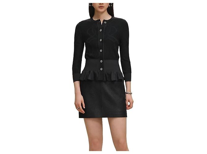 Hermès Leichter Kurzarm-Cardigan für Damen Noir Mehrfarben - Ansicht 2