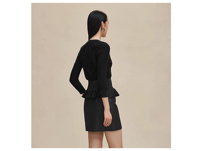 Hermès Leichter Kurzarm-Cardigan für Damen Noir Mehrfarben - Ansicht 3