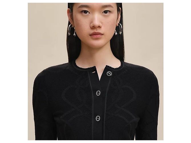 Hermès Leichter Kurzarm-Cardigan für Damen Noir Mehrfarben - Ansicht 4