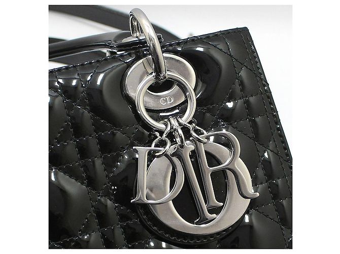 Dior Borsa a tracolla Lady Medium in vernice nera cannage argento Nero - vista 11