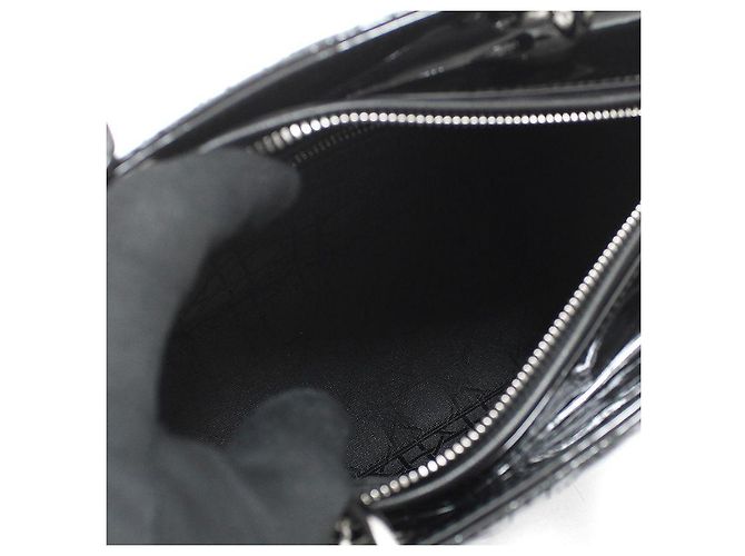 Dior Borsa a tracolla Lady Medium in vernice nera cannage argento Nero - vista 12