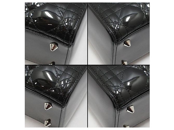 Dior Borsa a tracolla Lady Medium in vernice nera cannage argento Nero - vista 13