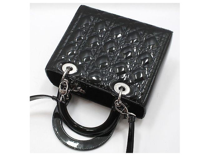 Dior Borsa a tracolla Lady Medium in vernice nera cannage argento Nero - vista 5
