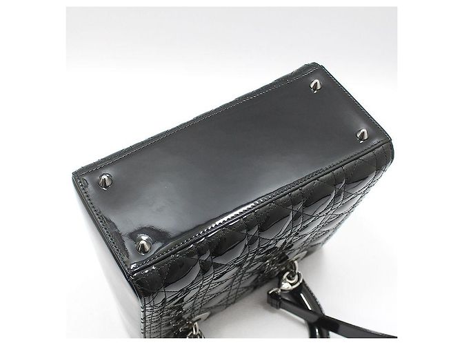 Dior Borsa a tracolla Lady Medium in vernice nera cannage argento Nero - vista 6
