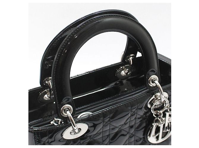 Dior Borsa a tracolla Lady Medium in vernice nera cannage argento Nero - vista 8