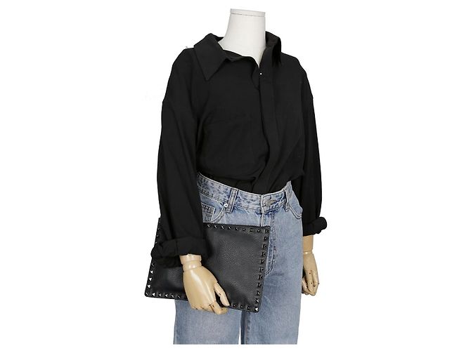 Valentino Clutch Rockstud in pelle nera - vista 17