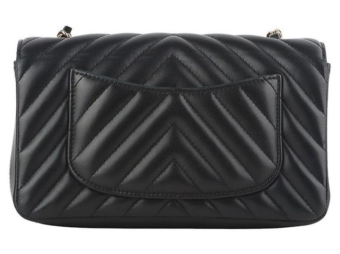 Chanel Mini borsa a tracolla Classic Chevron in agnello con finiture dorate Nero - vista 3