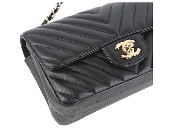 Chanel Mini borsa a tracolla Classic Chevron in agnello con finiture dorate Nero - vista 5