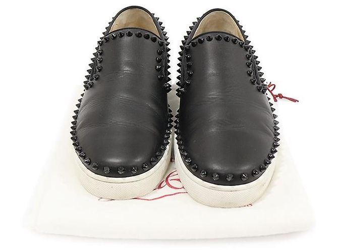 Christian Louboutin Slip on PIK BOAT con borchie in pelle di vitello nera da uomo - vista 2