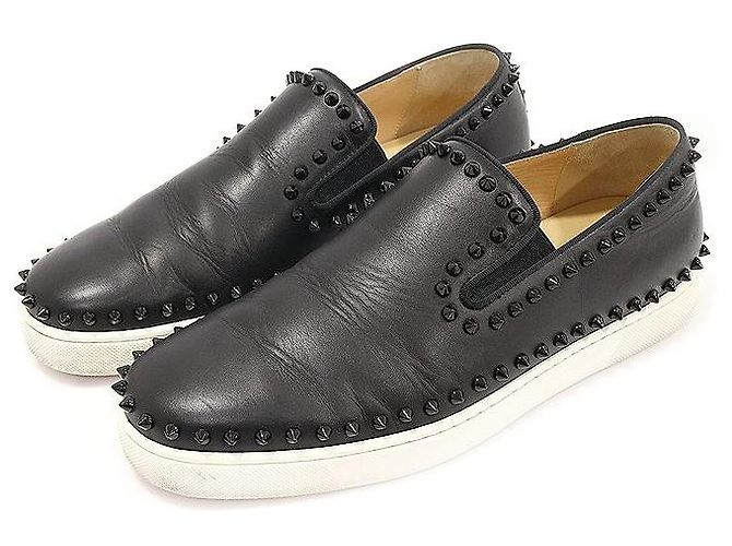 Christian Louboutin Slip on PIK BOAT con borchie in pelle di vitello nera da uomo - vista 3