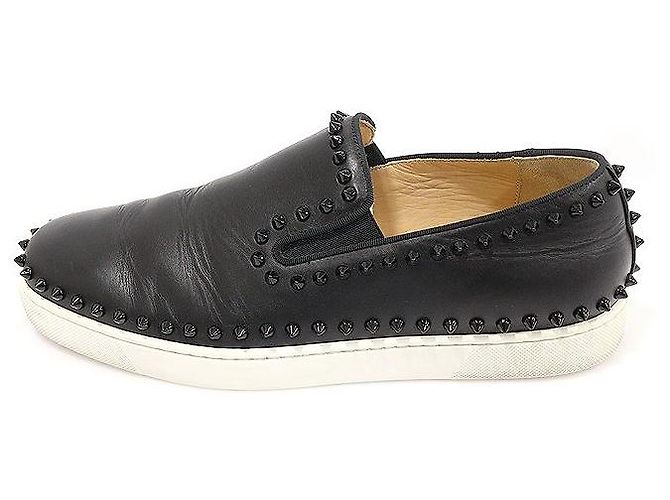 Christian Louboutin Slip on PIK BOAT con borchie in pelle di vitello nera da uomo - vista 4