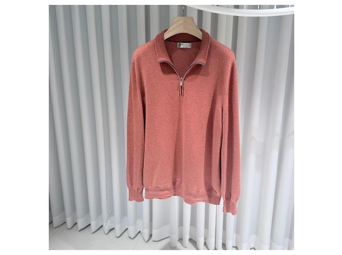 Brunello Cucinelli Cashmere-Strickpullover mit halbem Reißverschluss Koralle Pink - Ansicht 2