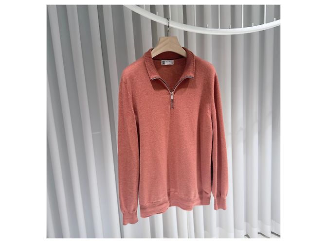 Brunello Cucinelli Cashmere-Strickpullover mit halbem Reißverschluss Koralle Pink - Ansicht 3