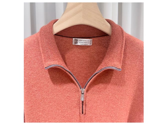 Brunello Cucinelli Cashmere-Strickpullover mit halbem Reißverschluss Koralle Pink - Ansicht 4