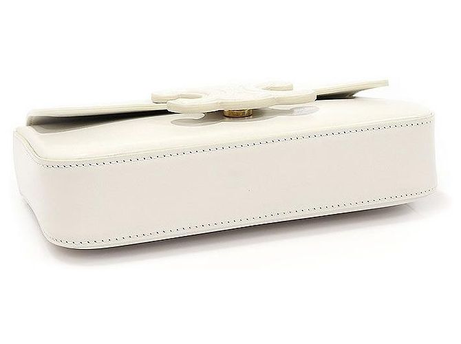 Céline Borsa a tracolla Triomphe in pelle di vitello bianco lucido con catena dorata - vista 5