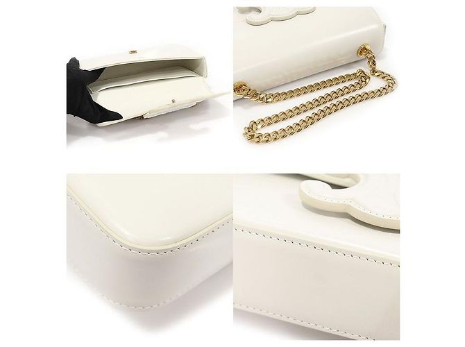 Céline Borsa a tracolla Triomphe in pelle di vitello bianco lucido con catena dorata - vista 6