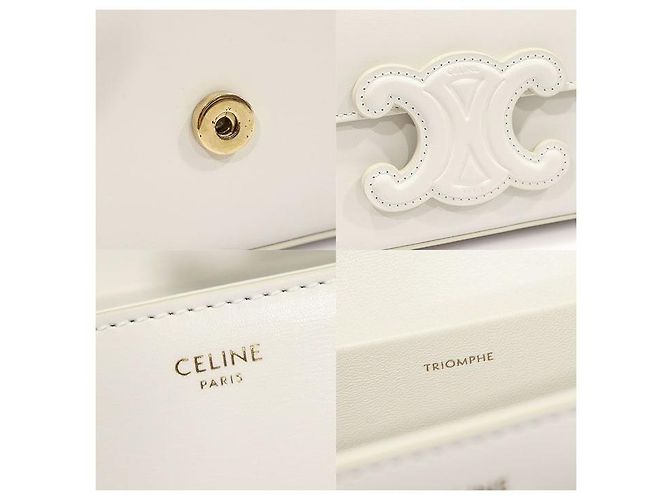 Céline Borsa a tracolla Triomphe in pelle di vitello bianco lucido con catena dorata - vista 7