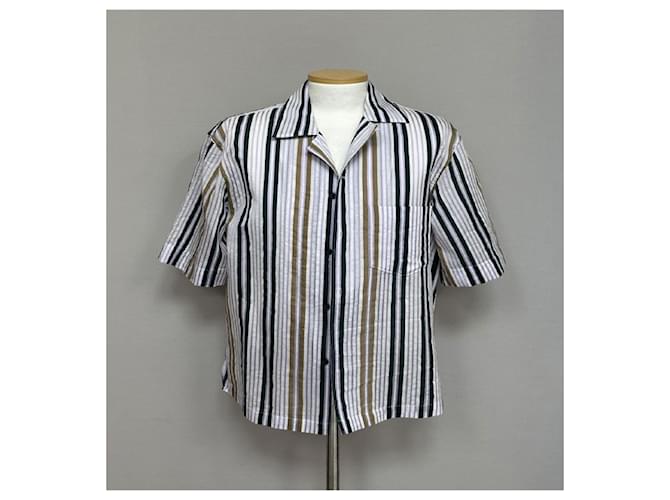Camicia a maniche corte in cotone a righe Acne Marrone - vista 2