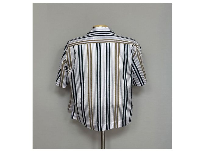 Camicia a maniche corte in cotone a righe Acne Marrone - vista 3