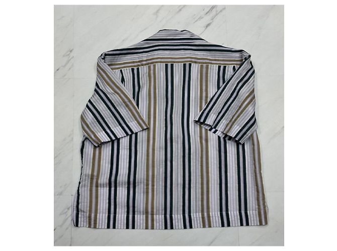 Camicia a maniche corte in cotone a righe Acne Marrone - vista 5