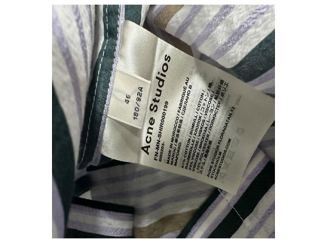 Camicia a maniche corte in cotone a righe Acne Marrone - vista 6