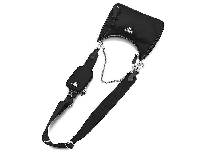 Prada Bolsa Hobo em tecido Re-Nylon com alça de corrente Preto - vista 4