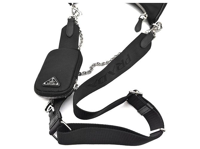 Prada Bolsa Hobo em tecido Re-Nylon com alça de corrente Preto - vista 5