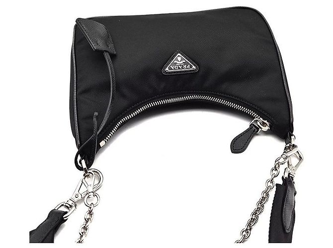 Prada Bolsa Hobo em tecido Re-Nylon com alça de corrente Preto - vista 6