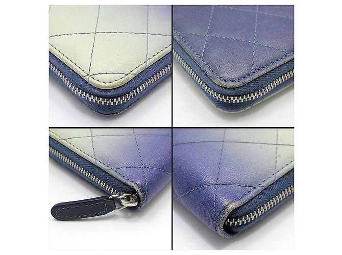 Chanel Gradient gesteppte Leder-Geldbörse mit klassischem Logo-Reißverschluss Blau - Ansicht 12