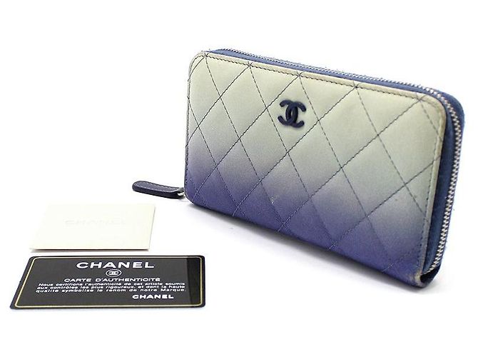 Chanel Gradient gesteppte Leder-Geldbörse mit klassischem Logo-Reißverschluss Blau - Ansicht 2