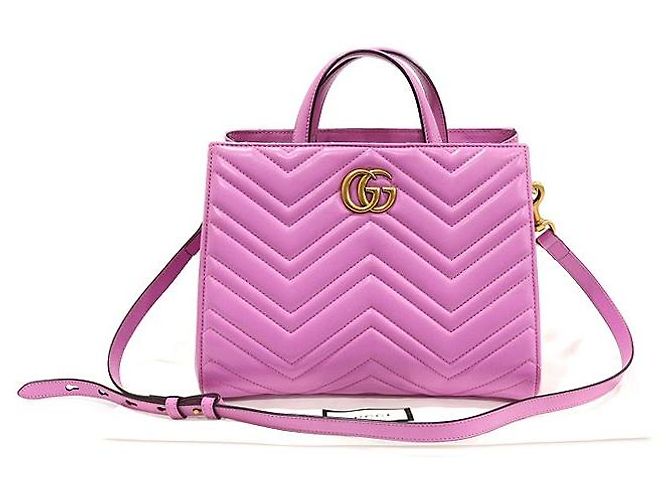 Gucci Small Matelassé Chevron Gold GG Marmont Top Handle Tasche Rosa Pink - Ansicht 2