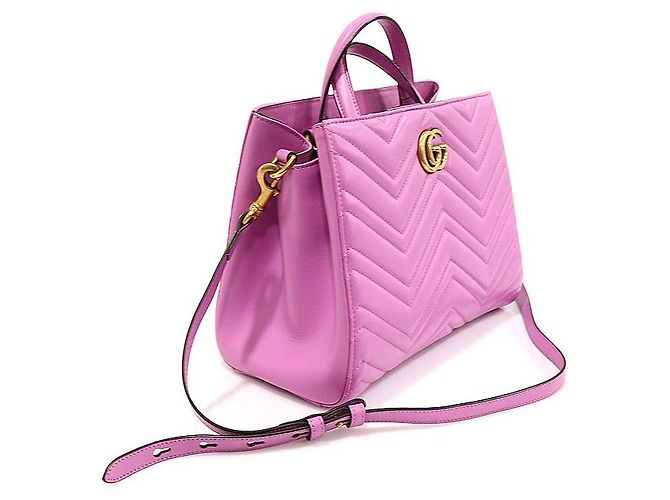 Gucci Small Matelassé Chevron Gold GG Marmont Top Handle Tasche Rosa Pink - Ansicht 3