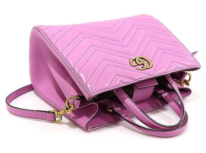 Gucci Small Matelassé Chevron Gold GG Marmont Top Handle Tasche Rosa Pink - Ansicht 4