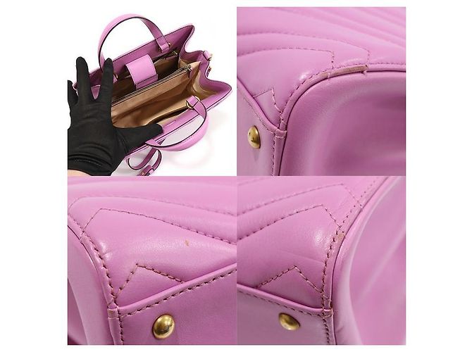Gucci Small Matelassé Chevron Gold GG Marmont Top Handle Tasche Rosa Pink - Ansicht 6