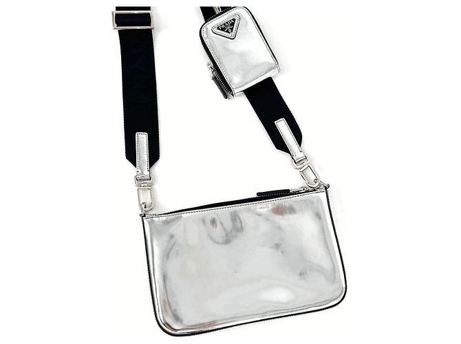 Prada Borsa a tracolla in pelle argento spazzolato - vista 6
