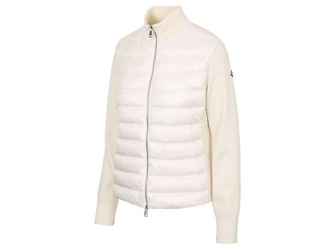 Moncler Cardigã de lã acolchoado com zíper para mulher Branco - vista 3
