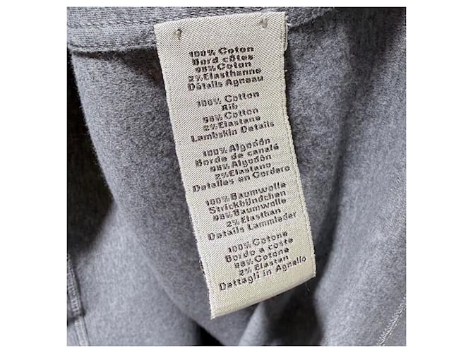 Hermès Kurzärmeliges Baumwoll-T-Shirt mit Lederpatch Grau Braun - Ansicht 7