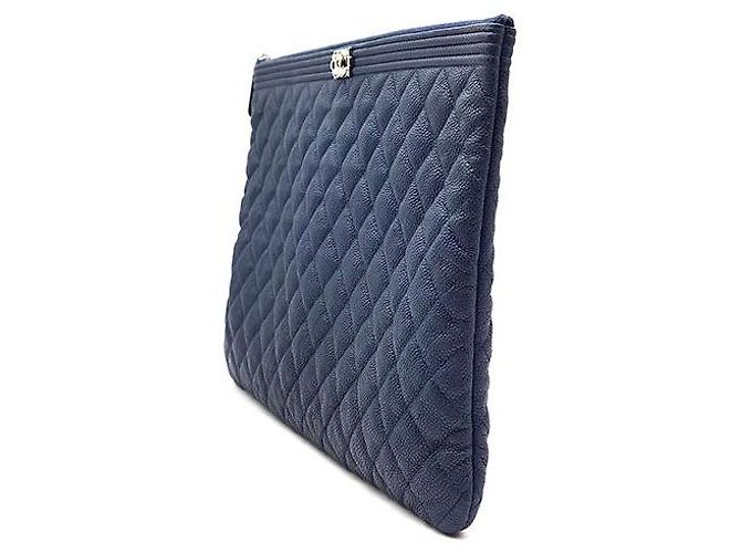 Chanel Clutch Caviar Boy Large Blu - vista 2