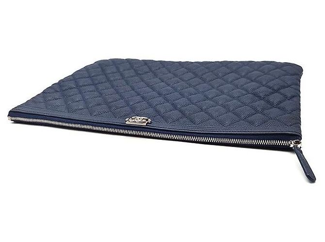 Chanel Clutch Caviar Boy Large Blu - vista 4
