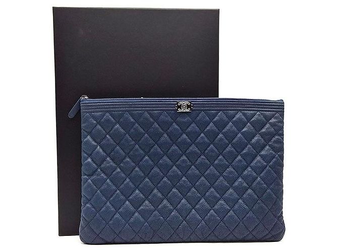 Chanel Clutch Caviar Boy Large Blu - vista 7