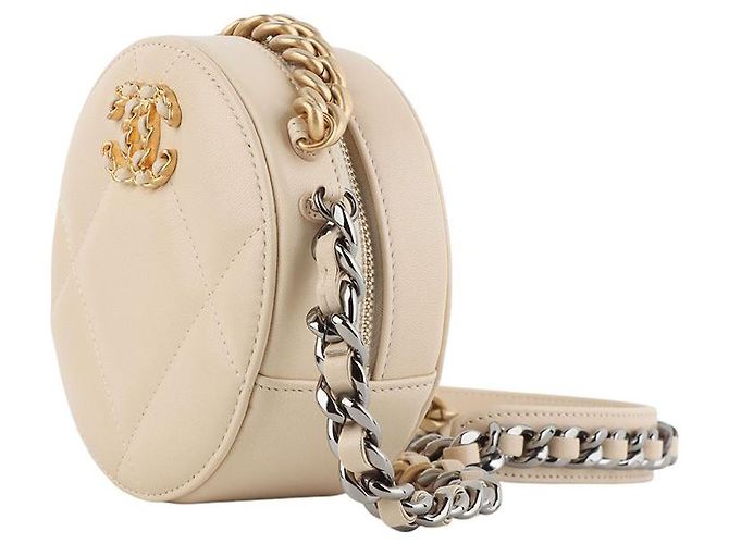 Chanel 19 Chanel Mini borsa a tracolla rotonda in agnello Marrone - vista 2