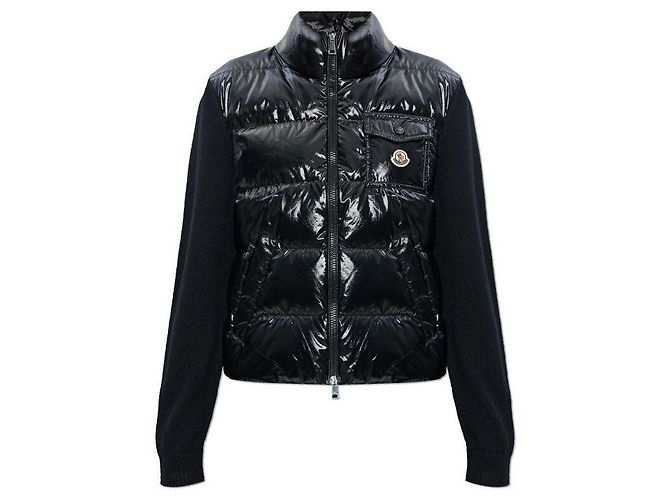 Moncler Gesteppter Wollstrickjacke mit Reißverschluss für Damen Schwarz - Ansicht 2