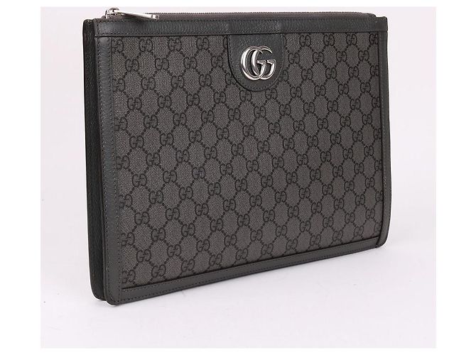 Gucci Pochette Portfolio en Toile GG Gris Marron - vue 4