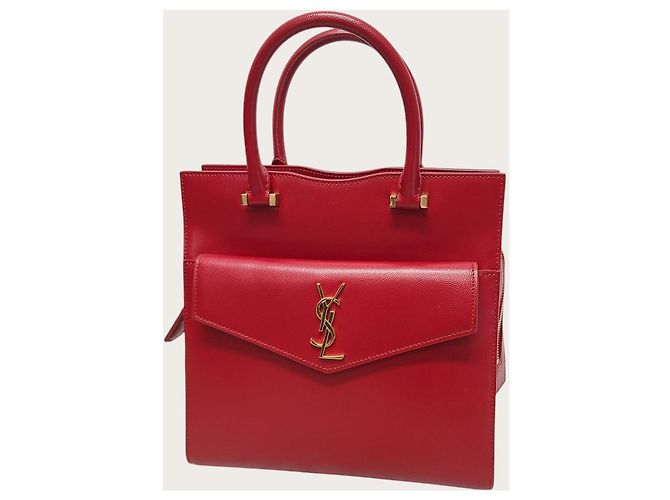 Saint Laurent Mini borsa tote Uptown monogramma rosso e oro - vista 2