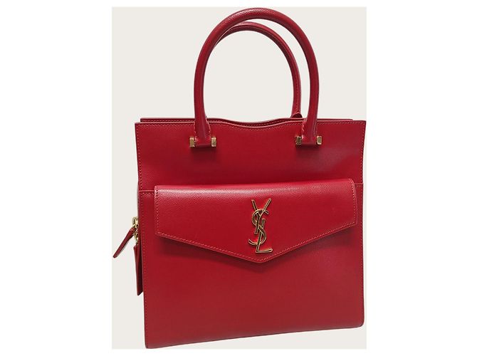 Saint Laurent Mini borsa tote Uptown monogramma rosso e oro - vista 3