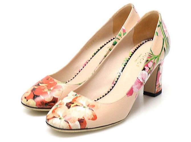 Gucci Beige Leder Pumps mit Blumenmuster mit mittlerem Absatz Damenschuhe Braun - Ansicht 2