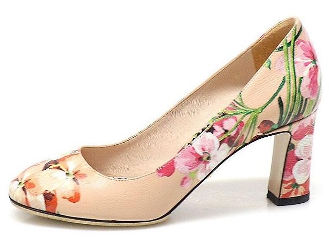 Gucci Beige Leder Pumps mit Blumenmuster mit mittlerem Absatz Damenschuhe Braun - Ansicht 3
