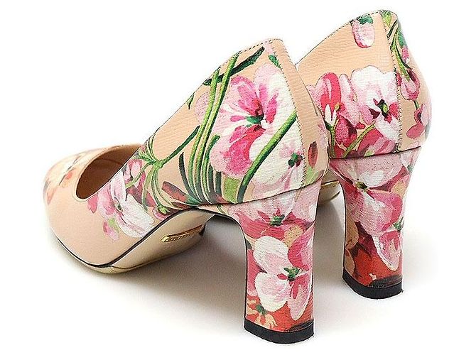 Gucci Beige Leder Pumps mit Blumenmuster mit mittlerem Absatz Damenschuhe Braun - Ansicht 4